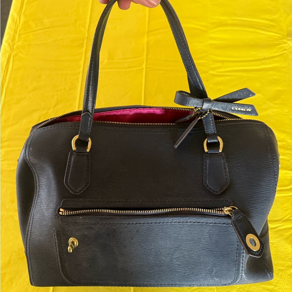 Coach Black Leather Satchel with Pink Interior and Gold Hardware